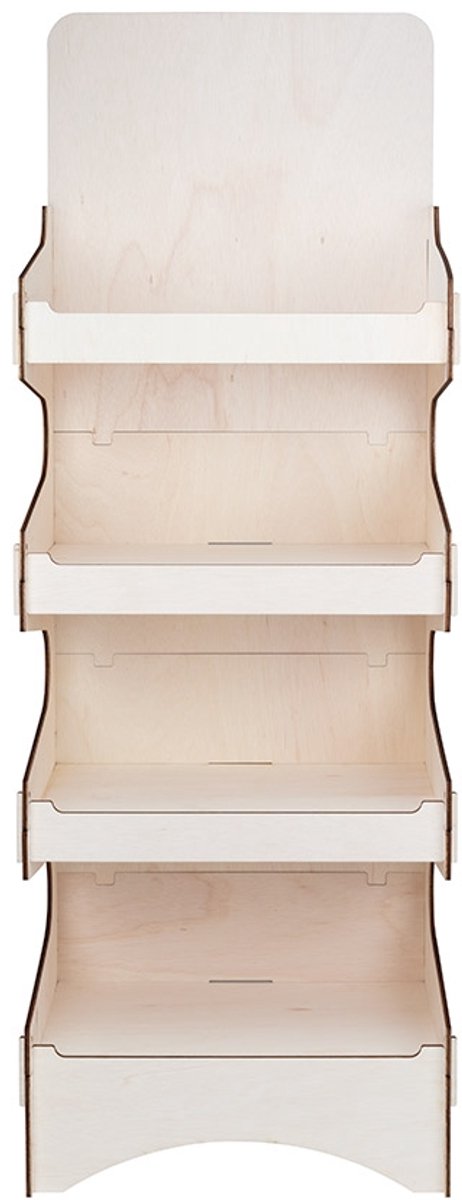 Houten product display met 4 schappen en topbord "Nerine" - winkeldisplay stelling - 618 x 1700 x 400 mm