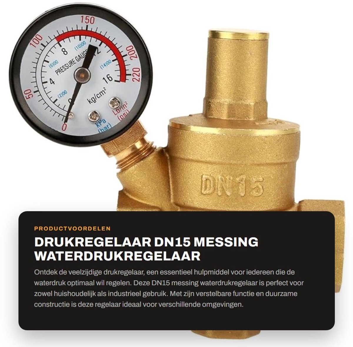 Dailygoods- Drukregelaar DN15 messing - Verstelbare Waterdrukregelaar - Drukreducerende Klep - 1/2 inch Draad - Hoge Precisie - Geschikt voor Hydrauli