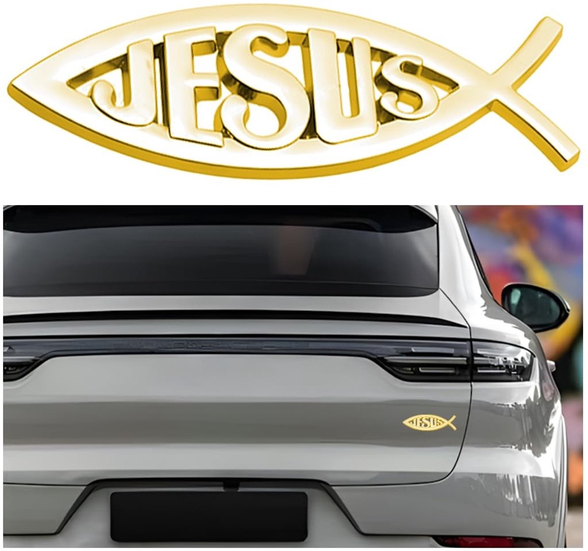 Dailygoods- Autosticker Jezus Vis - Metalen Sticker - Universele Auto Decoratie - 3D Vis Vorm - Duurzaam - 10 x 3,3 cm - Autodecal
