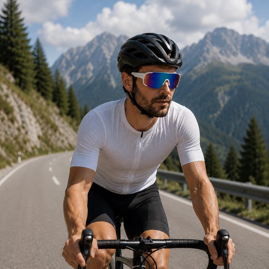 Zonnebril - Fiets - Sport - Festival bril - Rave - Voor heren en dames - Semi randloos - Met witte pootjes - Multicolor spiegelglas — afbeelding 3