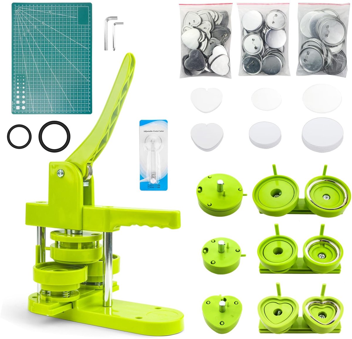 Dailygoods - Knoopmachine - Badge Maker - Creatieve knopen maken - Groen - Button Maker - Geschikt voor hobbyisten - 58 mm 75 mm hartvorm