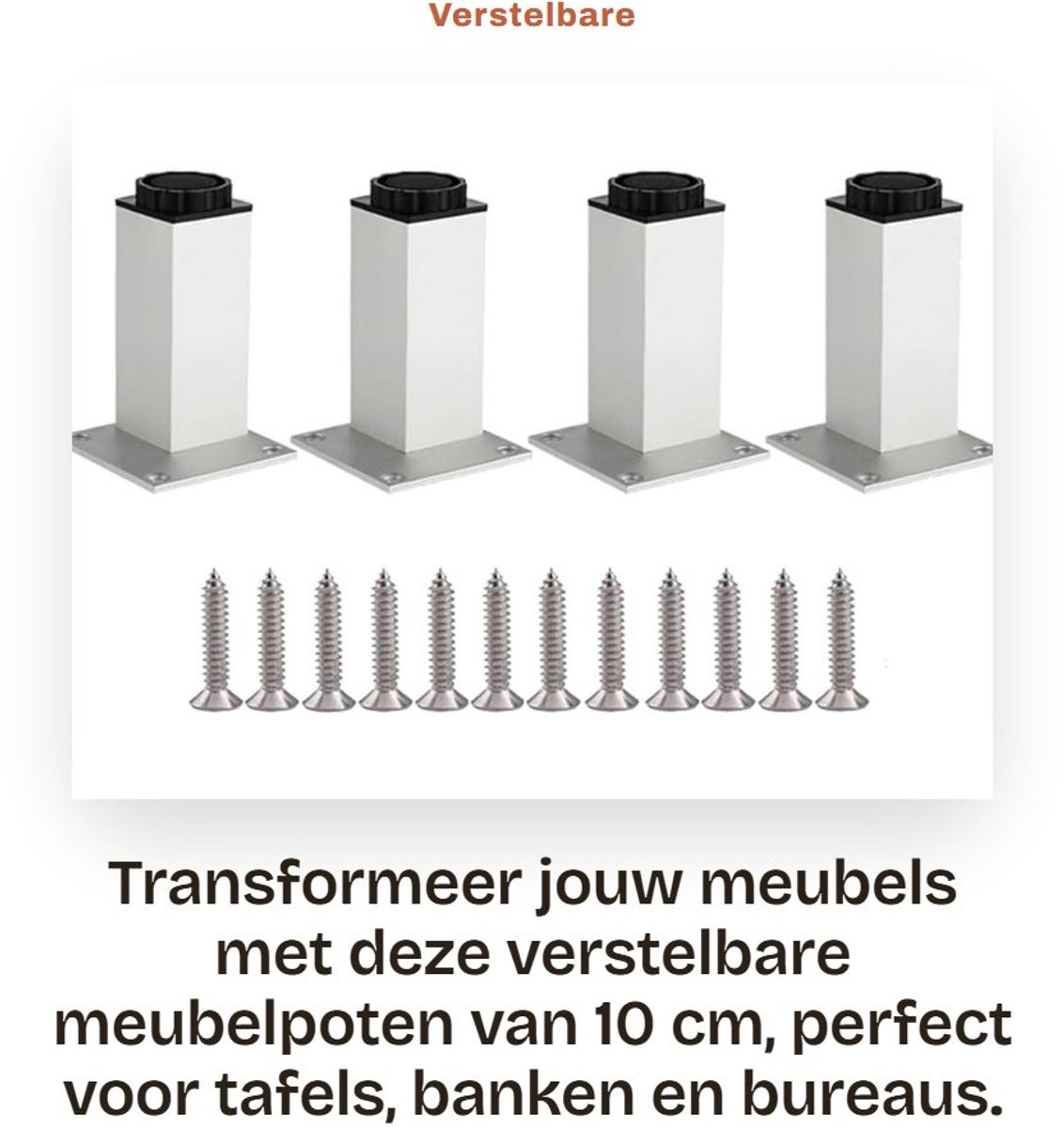 Dailygoods- Meubelpoten 10 cm - Verstelbaar - Aluminiumlegering - Antislip - Set van 4 - Roestbestendig