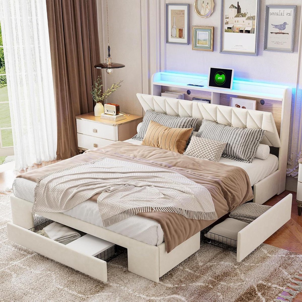 Gestoffeerd Bed - Luxe Slaapmeubel - Comfortabel Slapen - Geïntegreerde USB Poort - 160 x 