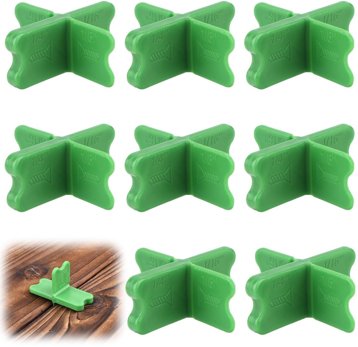 Dailygoods- Dekafstandshouder 8 Stuks - Duurzaam ABS - Plank Afstandhouders - Meerdere Maten - Groen - Geschikt voor Hout/PVC - Plankafstandhouder