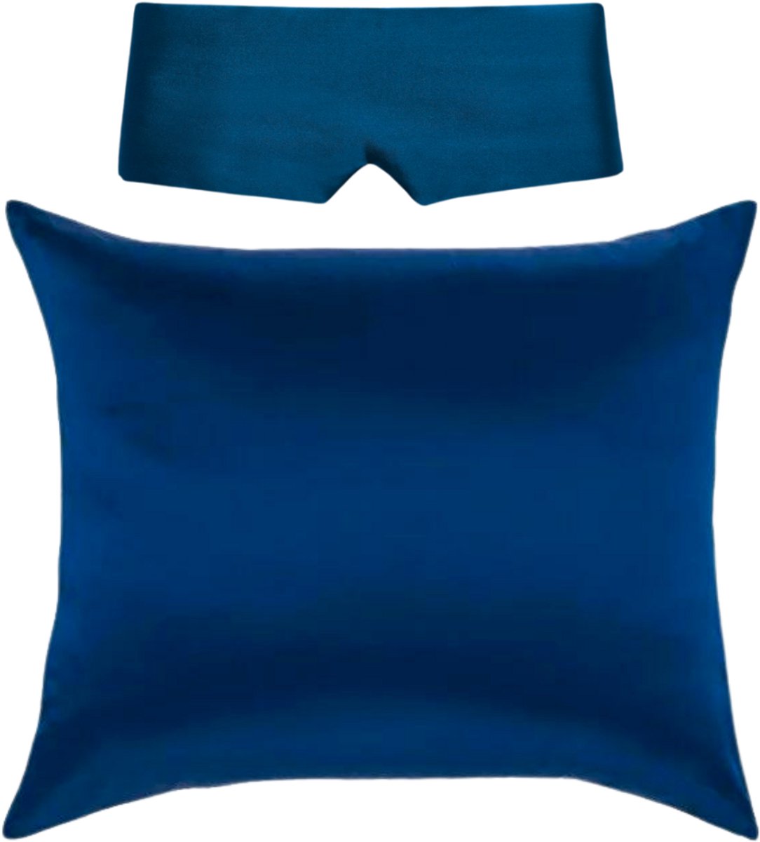 100% Zijden kussensloop Blauw hotelsluiting 19 Momme & Perfect Sleep slaapmasker 22 Mommer - Kussensloop | 45x65cm | 100% moerbei zijde - Silk Heaven - 45x65cm