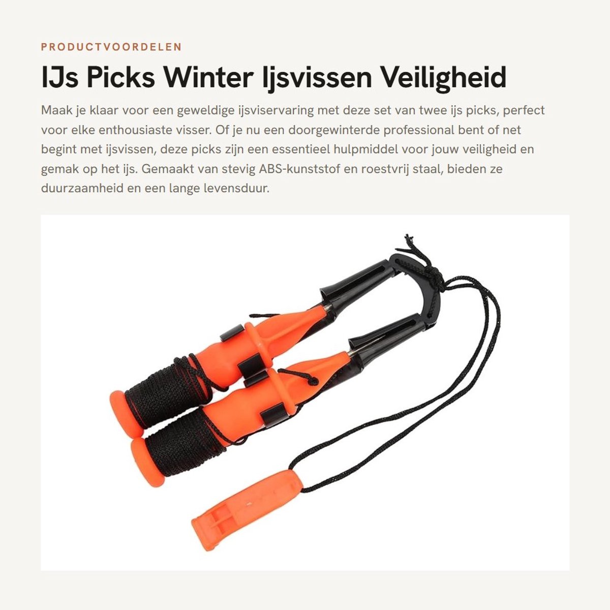 Dailygoods- Ijspick 2 Stuks - Ijspick voor IJsvisserij - Visgerei Tool - Noodfluitje - Duurzaam ABS-Kunststof/Roestvrij Staal - Compact en Lichtgewicht - Ijspickset