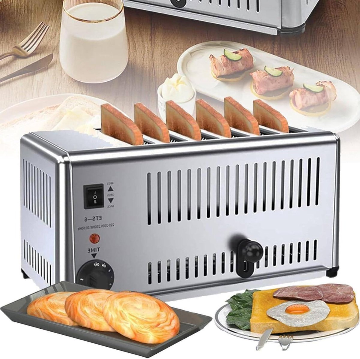 Rooster 6 Plakken - Broodrooster RVS - Ontbijt Bereiden - Extra Brede Sleuven - 2500 Watt - Zilverkleurig