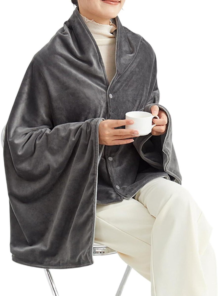 Verwarmde Deken Sjaal - Elektrische Poncho - Warm Blijven - Draagbare USB Verwarming - 150x80 cm - Grijs