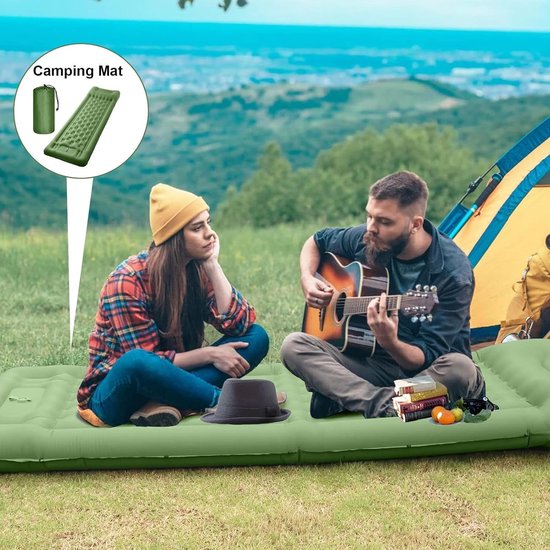 Campingmatras - Slaapmat - Buiten slapen - Geïntegreerde voetpomp - 11 cm dik - Olijfgroen — afbeelding 2