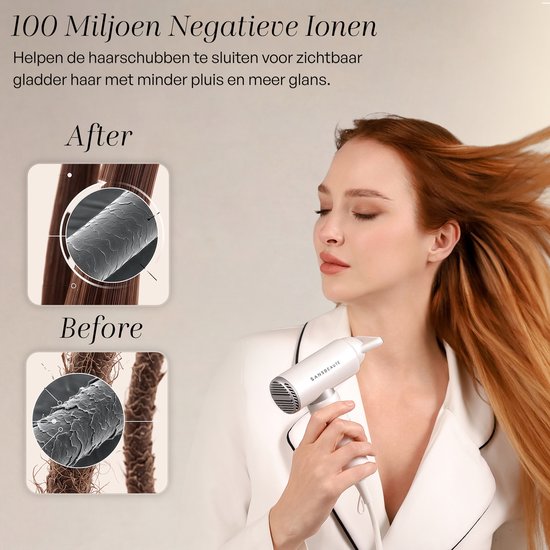 Sansbeauté® Föhn met Diffuser - EssentiaPRO Mini - Reisföhn met Opzetstukken - Reishaardroger - 110.000RPM - Sèche Cheveux - Ionische Haardroger met Borstel - Haarföhn met Defuser - Blow Dryer - Kappersfohn - 1300W - 220-240V