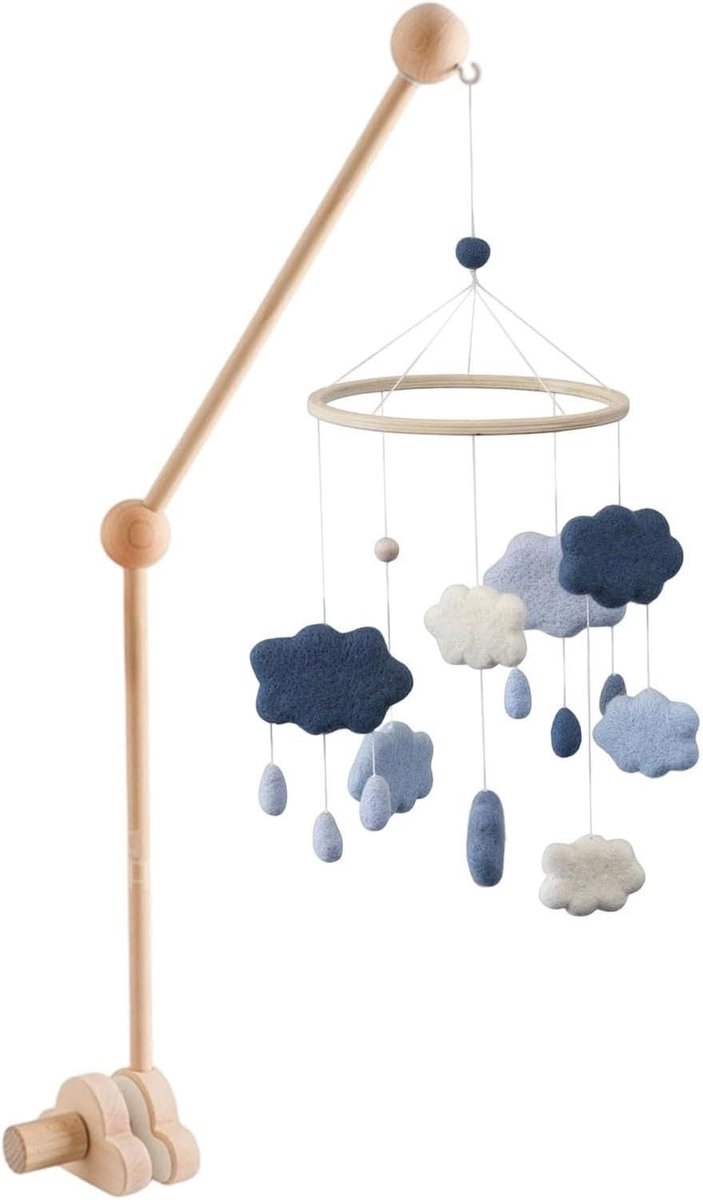 Houten wieg arm - Speelgoed houder - Babykamer decoratie - Verstelbare hoogte - 69 cm - Natuurlijk hout