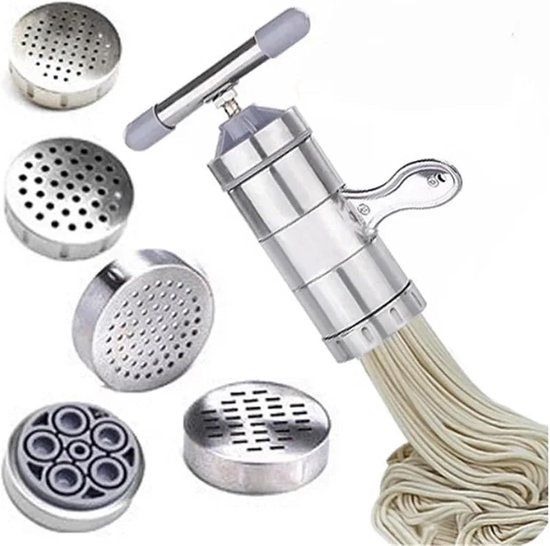 Pastamachine Handmatig - Noodle Maker - Zelf Pasta Maken - Inclusief Vormkoppen - 18.5 x 14 cm - Zilverkleurig van Pastamachine — afbeelding 5