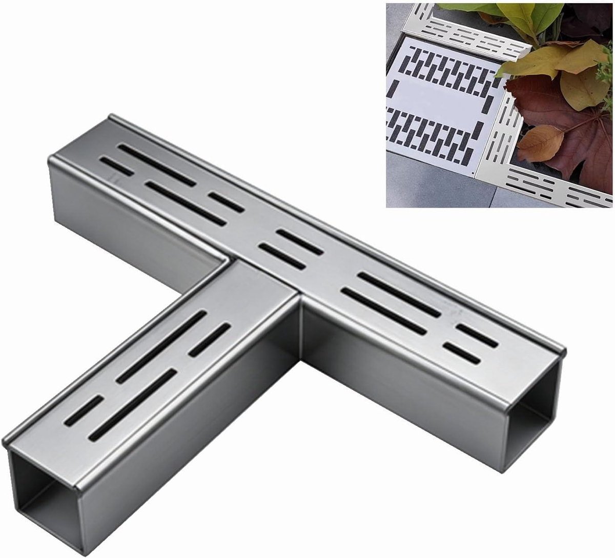 Afvoerrooster RVS - Watergoot Dek - Efficiënt Waterbeheer - Slanke U T Vorm - 3 x 7 cm - Zilverkleurig