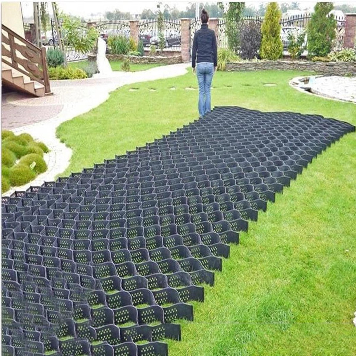 Grind Stabilisatie Plaat - Bodemrooster Gazon Grid - Bodem Erosie Voorkomen - Versterkt HDPE Materiaal - 40x40 cm - Zwart