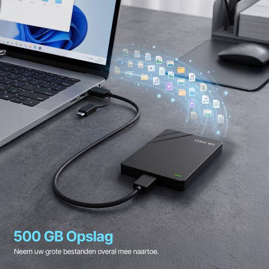 Cor.Speed Externe harde schijf 500 GB met USB C adapter - Harde schijf extern - HDD — afbeelding 3