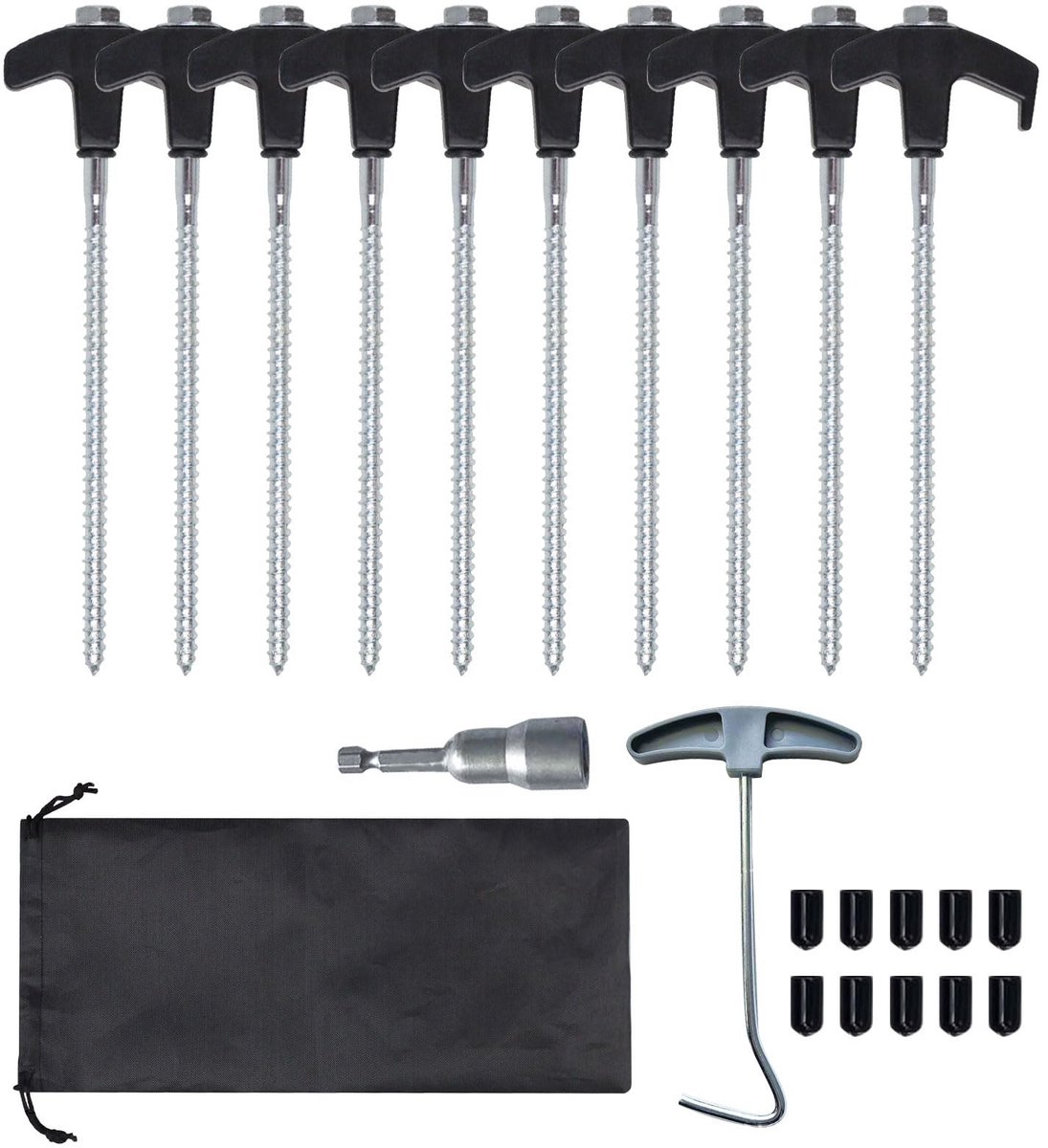 Dailygoods- Tentharingen 10-delig - Stalen Haringen 20 cm - Grondanker Camping - Schroefdraad - Lichtgewicht - Opbergtas inbegrepen - Grondankers