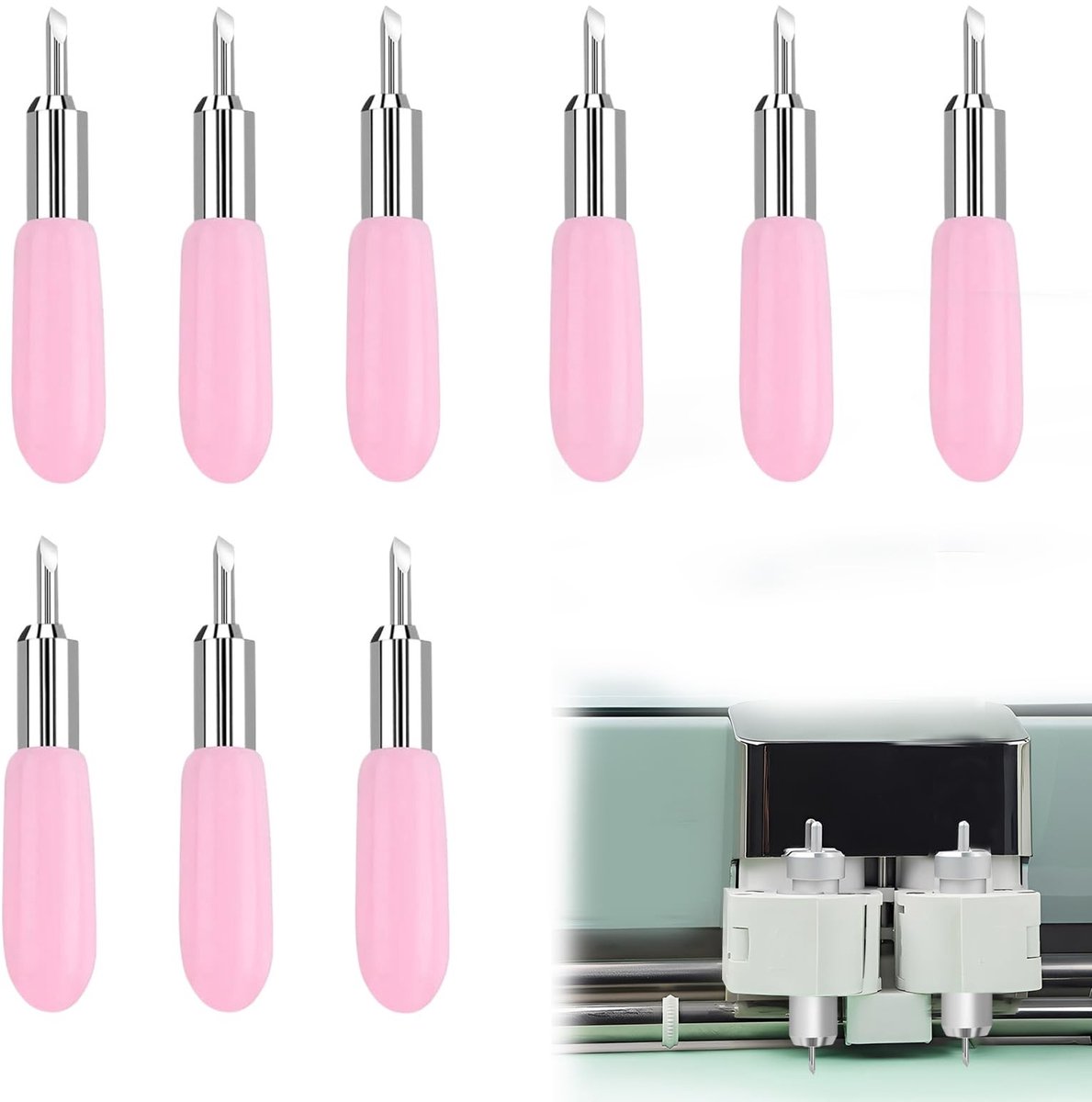 Dailygoods- Snijmessen Set 9 Stuks - 30 Graden Snijblad - Precisie Messen - Roze Beschermkappen - Voor Handwerk/Modelbouw - Nauwkeurige Sneden - Snijgereedschap