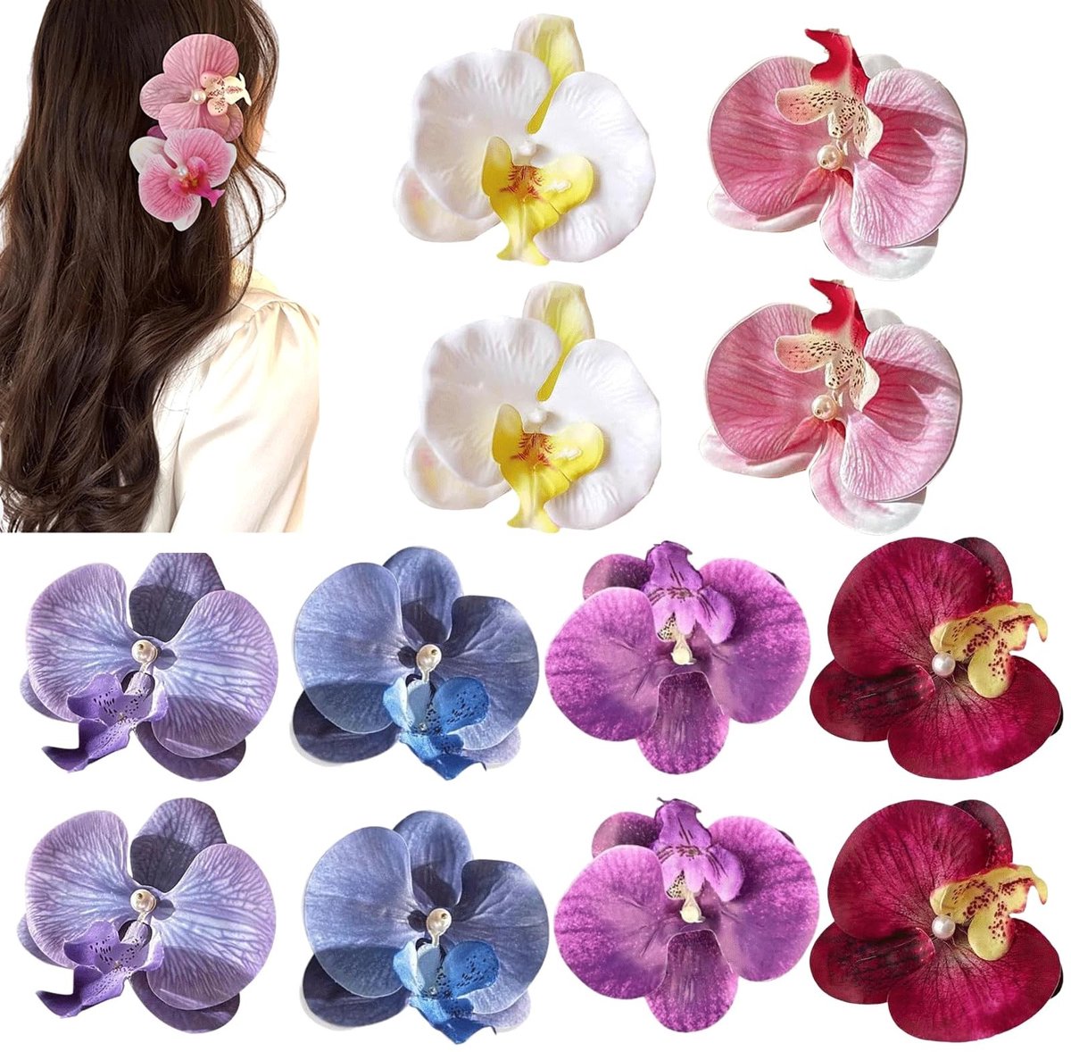 Dailygoods- Bloemenhaarspelden 12 stuks - Boheems - Vlinder/Orchidee - Kunstmatig - Haarbarrettes - Foto-rekwisieten - Romantisch ontwerp - Haarclips