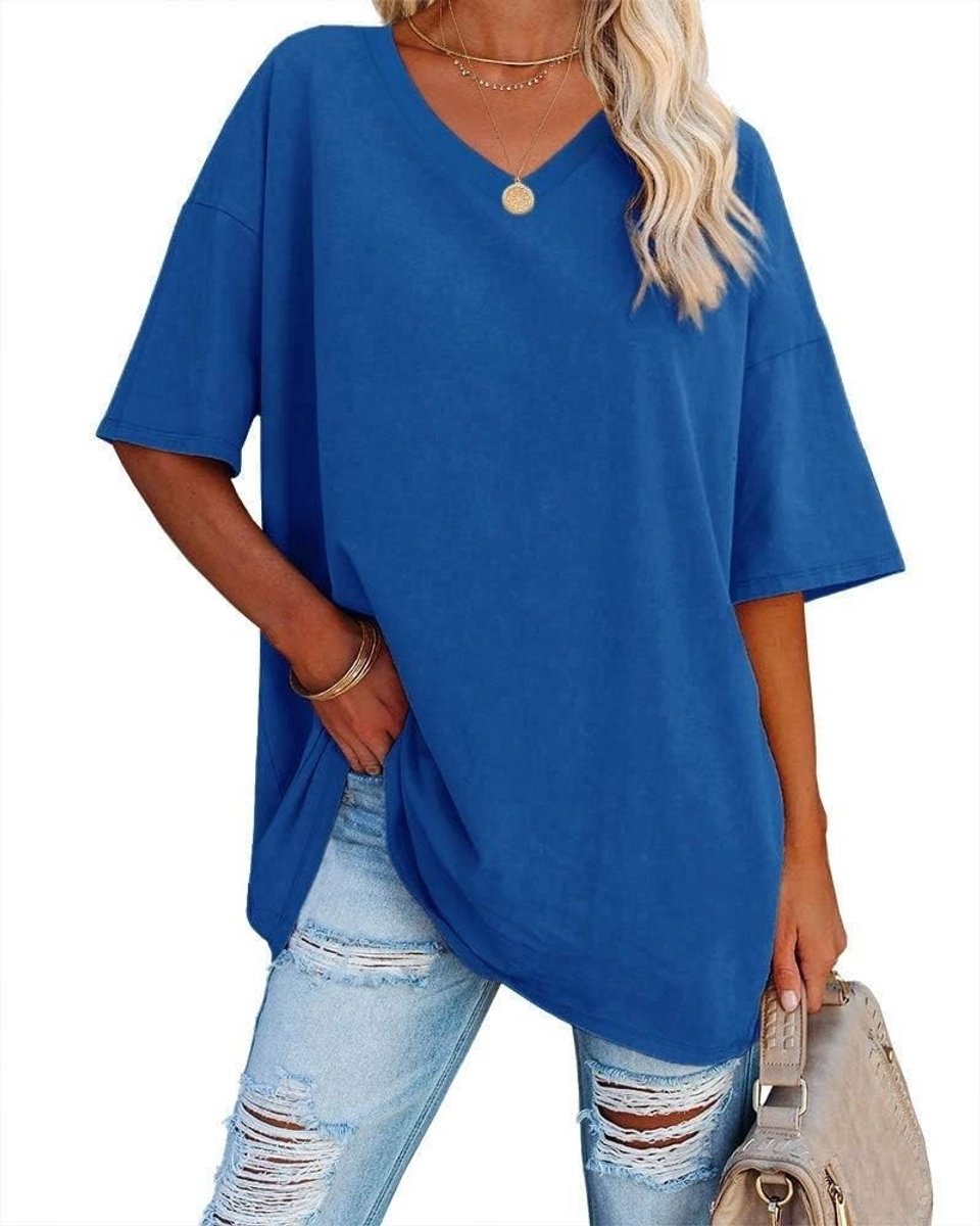 SOUQONE- T-shirt Zomer Oversized V-hals - Ademend - Huidvriendelijk - Zacht - Ideaal voor Dagelijks Gebruik - Verschillende Kleuren en Maten - Top