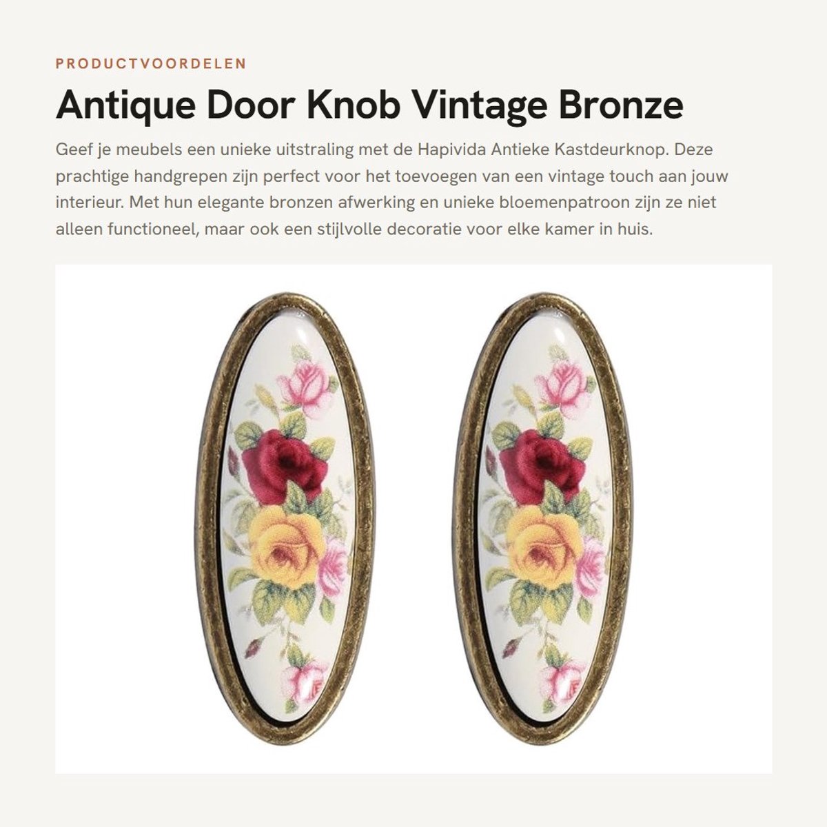 Dailygoods- Kastknop Antiek - 8 Verschillende Maten - Vintage Meubelknop - Bronzen Keramiek - Decoratieve Handgreep - Rozenpatroon - Kastgreep