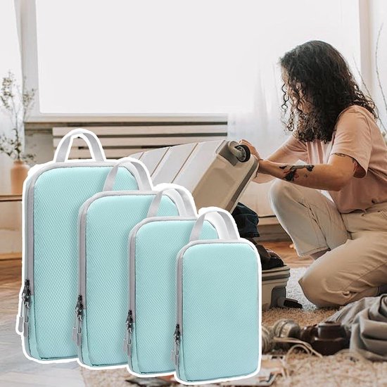 Reisorganisator Set - Bagage Kubussen - Ruimte Besparen - Compressie Ontwerp - 4 Delig - Lichtblauw — afbeelding 3