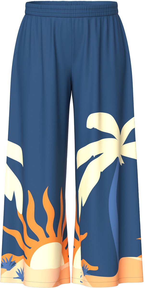 Ulla Popken - Dames - Wijde broek palmen/zonnen wijde pijpen - Marine - Maat 50+