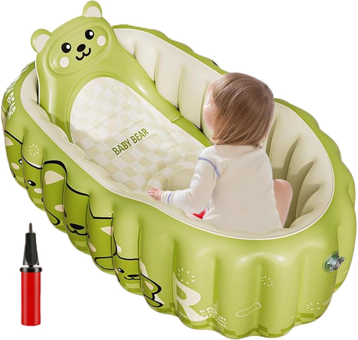 Opblaasbaar Babybad - Peuterbad Draagbaar - Veilig Baden - Anti-slip Zitje - 90 x 58 cm - Beer