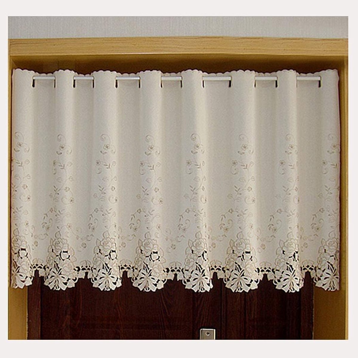 Kort Gordijn - Keukengordijn Valance - Privacy Bescherming - Bloemenpatroon - 150x150 cm - Crèmekleurig