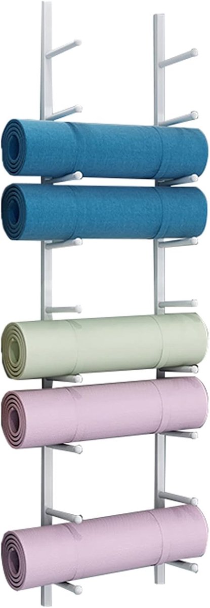 Yogamat Organizer - Mattenrek Schuimroller - Sportspullen Opbergen - 9 Lagen Capaciteit - 155 cm Hoog - Wit