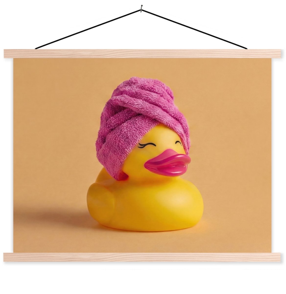 Posterhanger incl. Poster 40x30 cm - Schoolplaat - Badeend - Handdoek - Kleurrijk - Textie