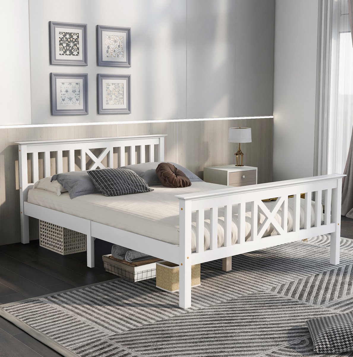 Houten tweepersoonsbed, inclusief bedframe met lattenbodem en hoofdbord - 140 x 200 cm, ma