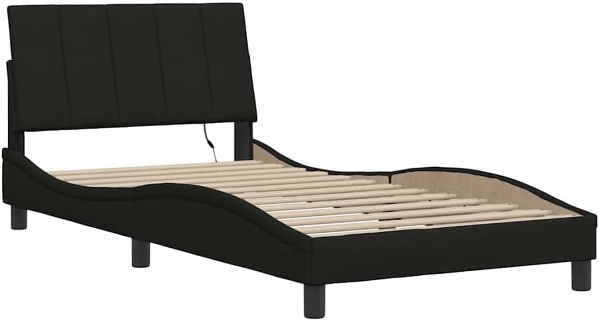 Bedframe met Hoofdbord - Eenpersoonsbed Omkadering - Rustgevend Slapen - Ademende Duurzame Stof - 100x200 cm - Zwart