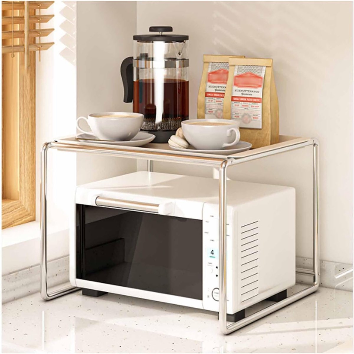 Keuken Magnetron Rek - Aanrecht Organizer - Keuken Opbergen - Roestvrij Staal - L Forma - Beige