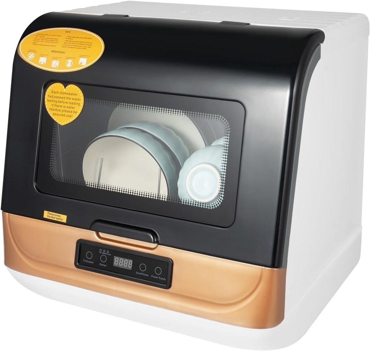 Compacte Vaatwasser Mini Vaatwasser Aanrecht Keuken Schoonmaken Ingebouwde Watertank 45x45x45 cm Zwart Wit Goud