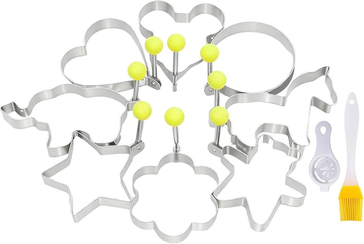 Ei Frituur Vormen - Keuken Gadget - Ontbijt Maken - 8 Verschillende Vormen - Set van 8 stuks - Zilverkleurig