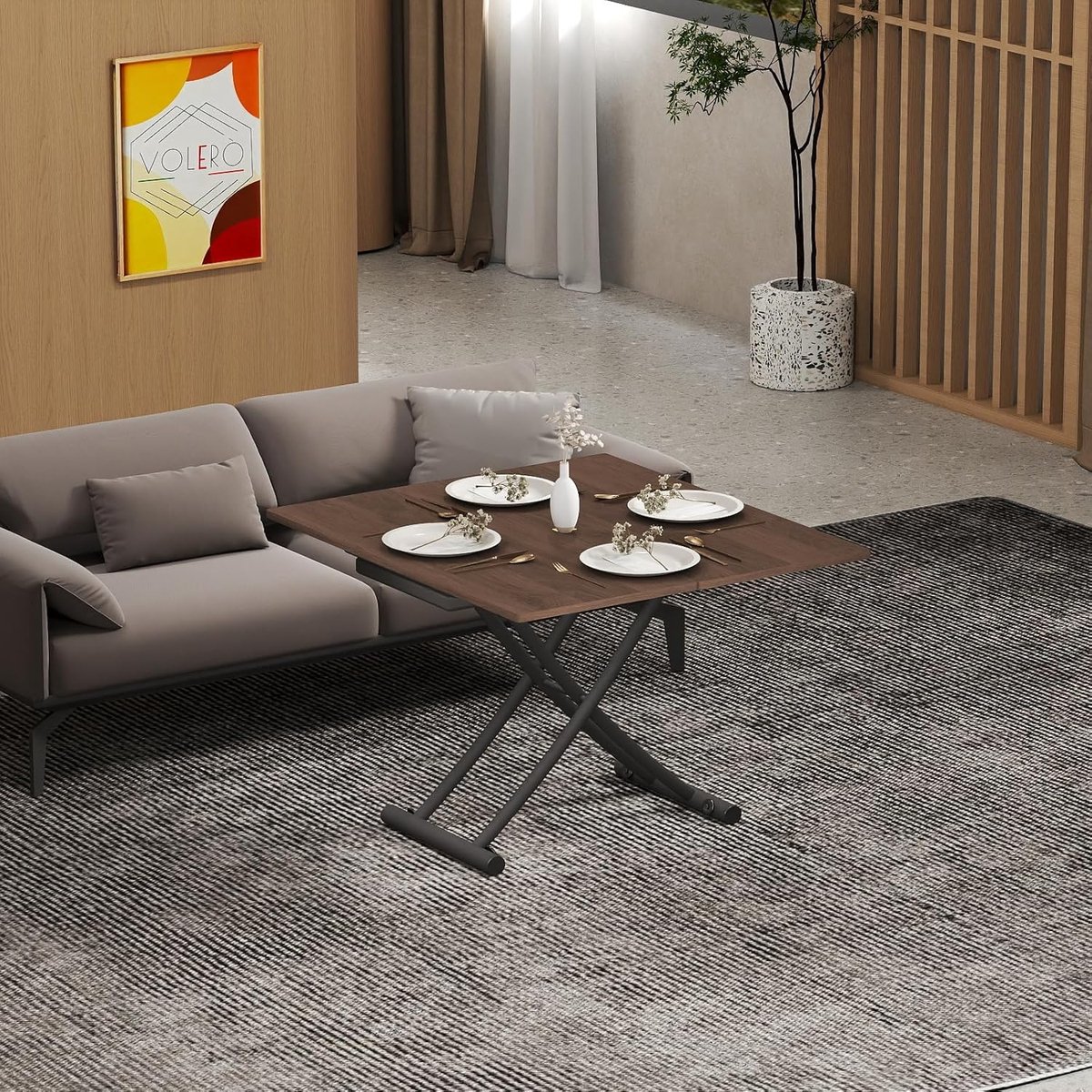 Salontafel Uitschuifbaar en In Hoogte Verstelbaar 100 x 45-90 x 18-75 cm - Transformeerbare 3-in-1 Lift Tafel naar Eettafel - Ruimtebesparende Woonkamertafel met Opberggemak - Walnoot - Mobili Bella