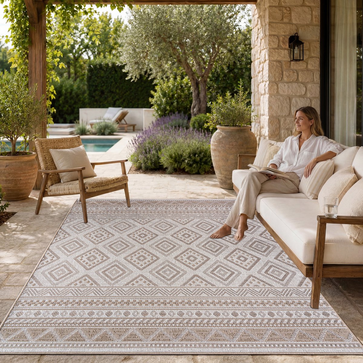 Paco Home In-& Outdoor Vloerkleed Balkon Terras Keukenvloerkleed Modern Boho Ethno Patroon 160x220 cm