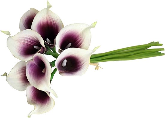 Kunstbloemen Lelies - Nepbloemen Calla - Bruiloft Decoratie - Realistisch Latex - 33 cm Hoog - Wit Paars