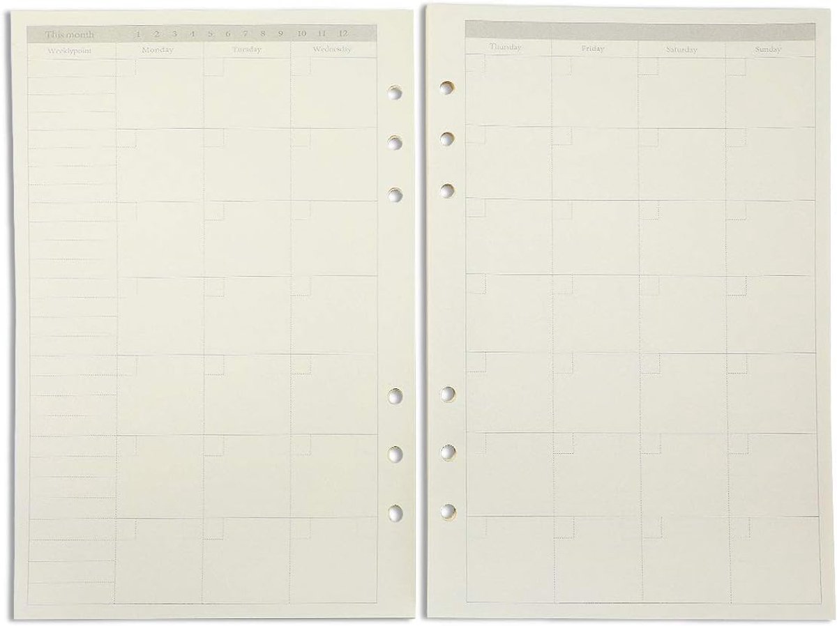 Ring Binder Refill - Cream Kleur - 45 Vellen - 90 Pagina's - Voor A5 Planner