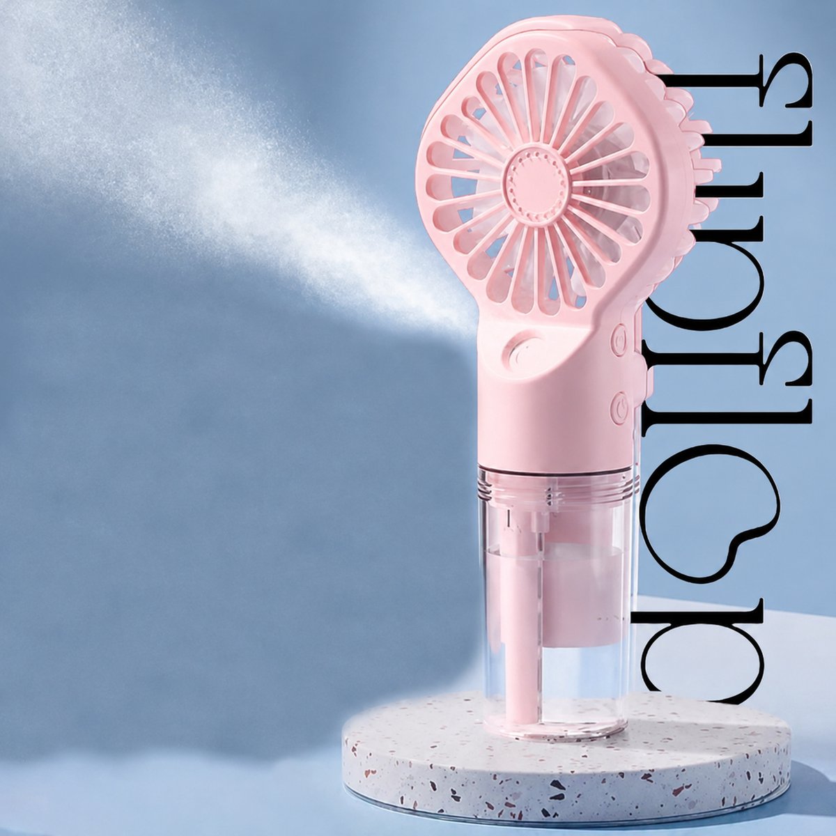 FLIPFLOP CLUB Mistventilator - Maakt huid vochtig en verkoelt - Ventilator met sproeifunctie - Stille handventilator met sproeier - Draagbaar - Airco Verkoeling - USB Ventilator - Draadloos - Mini Fan - Zomer - Waaier festival - Mist - Spray - Water