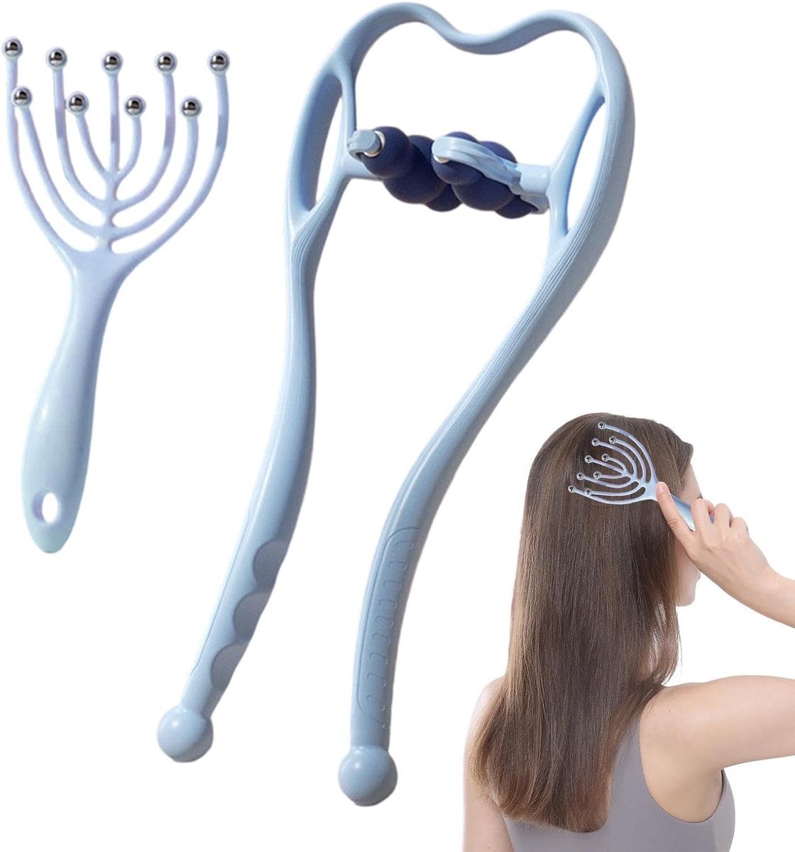 Nek Massager - Schouderontspanner - Spierspanning Verlichten - Zes Roterende Ballen - 37 x 185 cm - Blauw