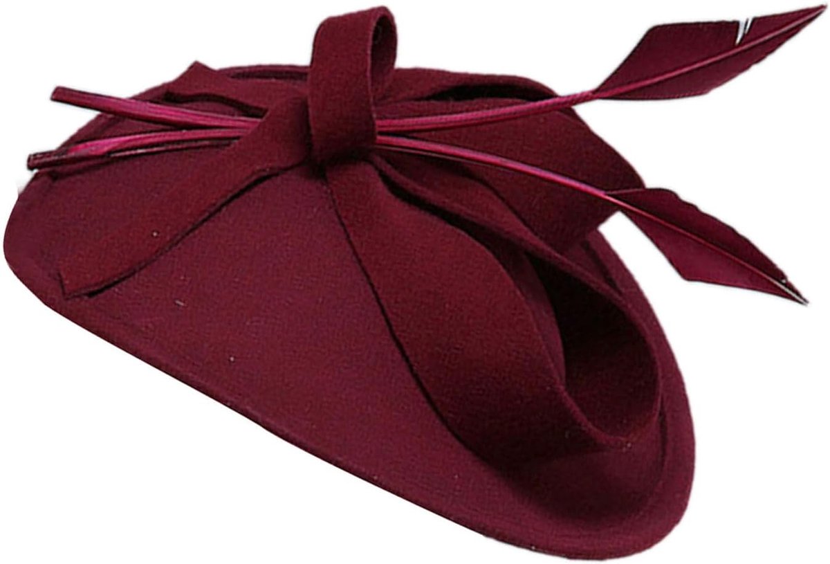Elegante Pillendoos Hoed - Fascinator Hoofdband Vintage - Bruiloft Accessoire - Verstelbaar Ontwerp - 26cm - Wijn Rood