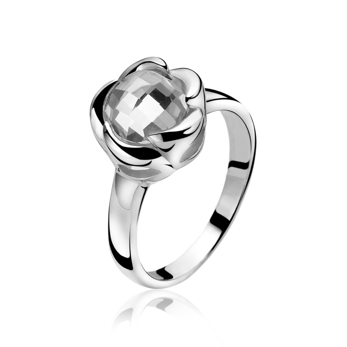 ZINZI zilveren ring bloem wit ZIR865