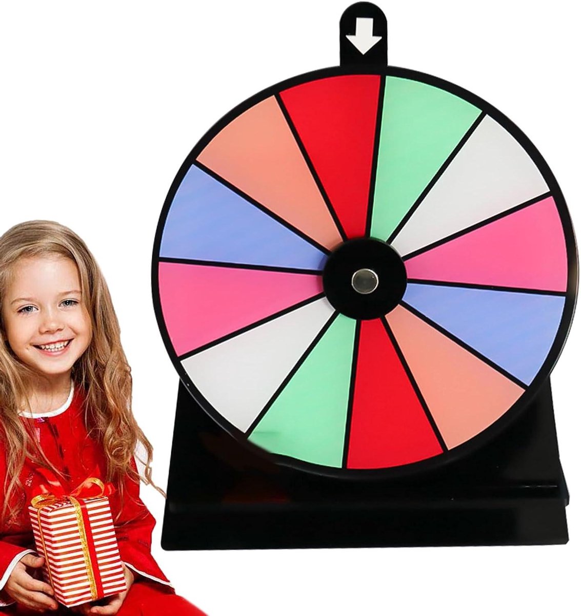 Draai aan het Wiel Spel - Geluksrad Prijzenrad - Feesten Spelavonden - Uitwisbaar met 12 Vakken - 15x20 cm