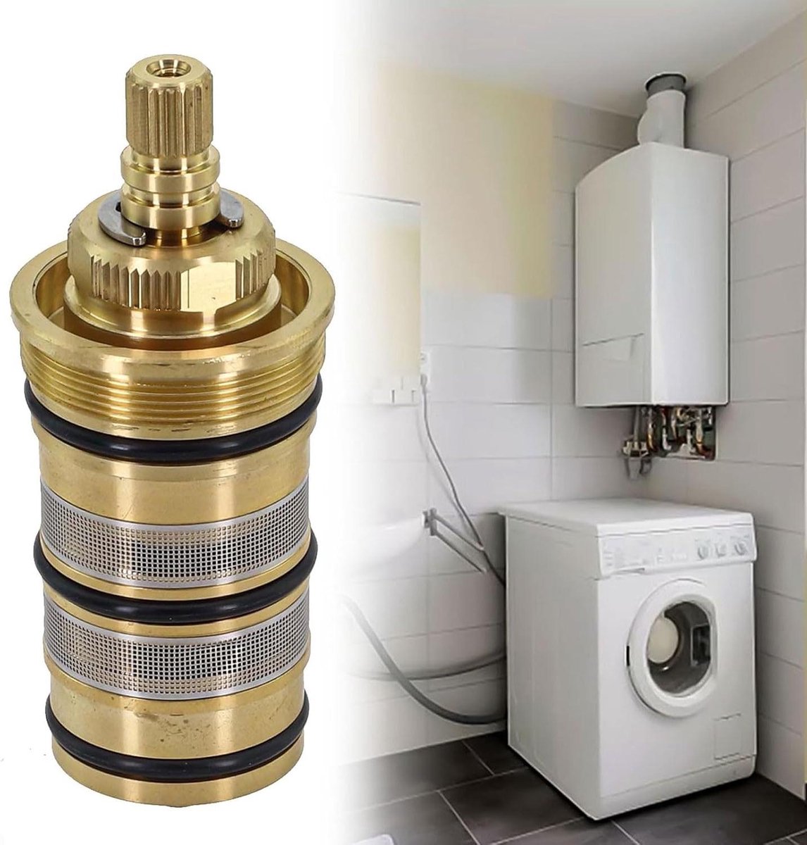 Thermostatische Cartridge - Kraanonderdeel Klepkern - Douche Reparatie - Massief Messing Klep - 8 x 25 x 2 cm - Zilverkleurig