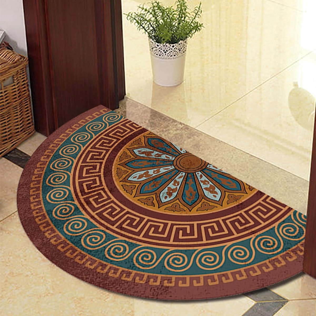 Deurmat Semicirkel - Voordeur Kleed - Vuil Vangen - Super Absorberend - 50x80cm - Roodbrui