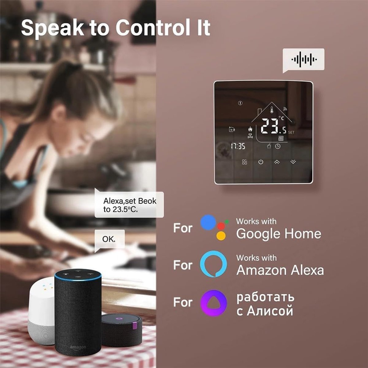 Slimme Thermostaat - Wifi Thermostaat Verwarming - Energie Besparen - App en Spraakbediening - 90 x 86 x 27 mm thumbnail 6