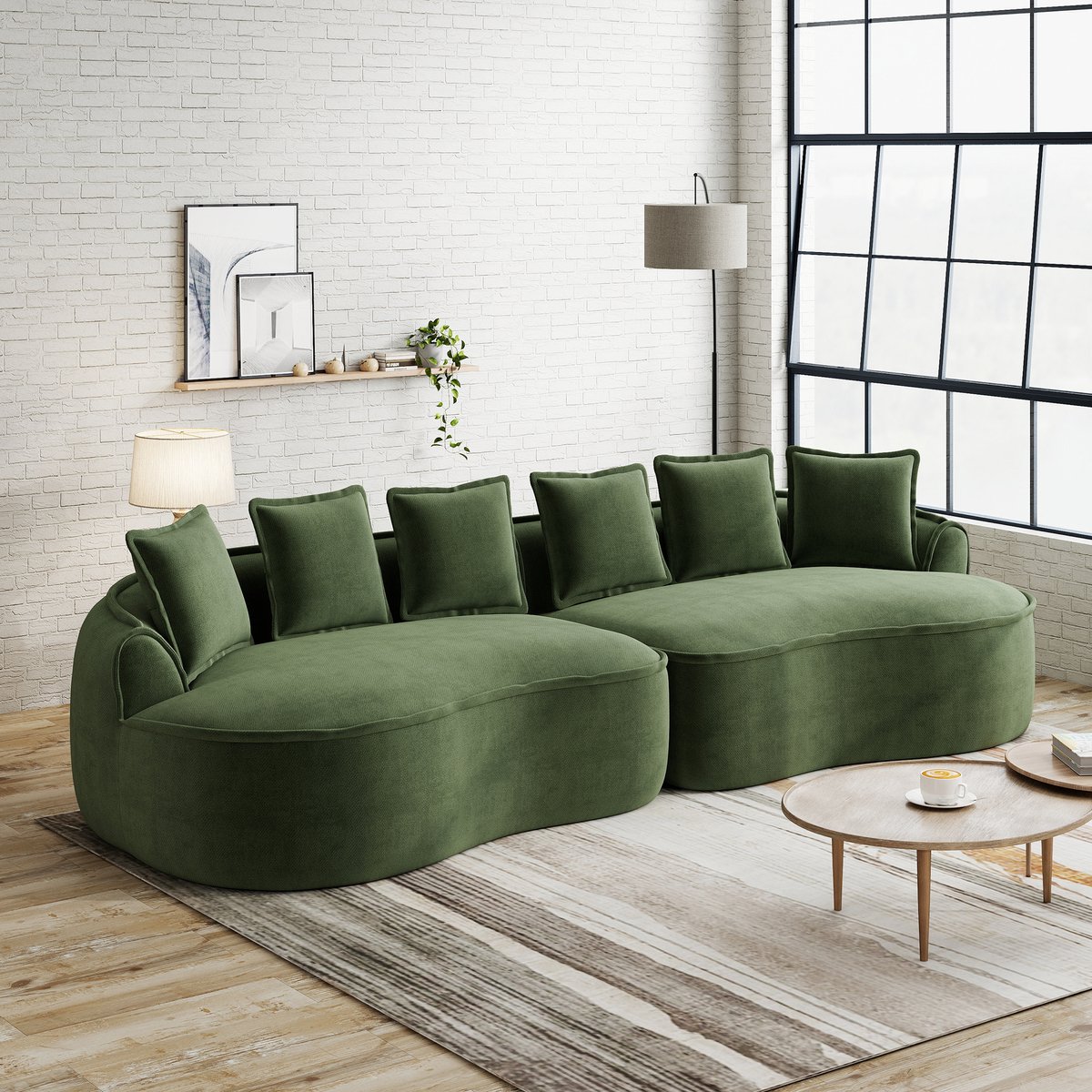 DESMIU Zitbank 320 x 114 x 67 Cm - Modulaire 4-Zits Met Diepe Zitting En Kussens - Voor Woonkamer - Chenille Groen