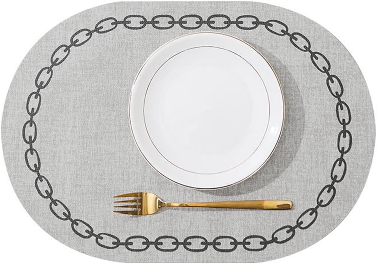PU-leren Placemats - Tafelonderleggers Keuken - Beschermen Tafel - Hittebestendig Antislip - 30 x 44 cm - Lichtgrijs