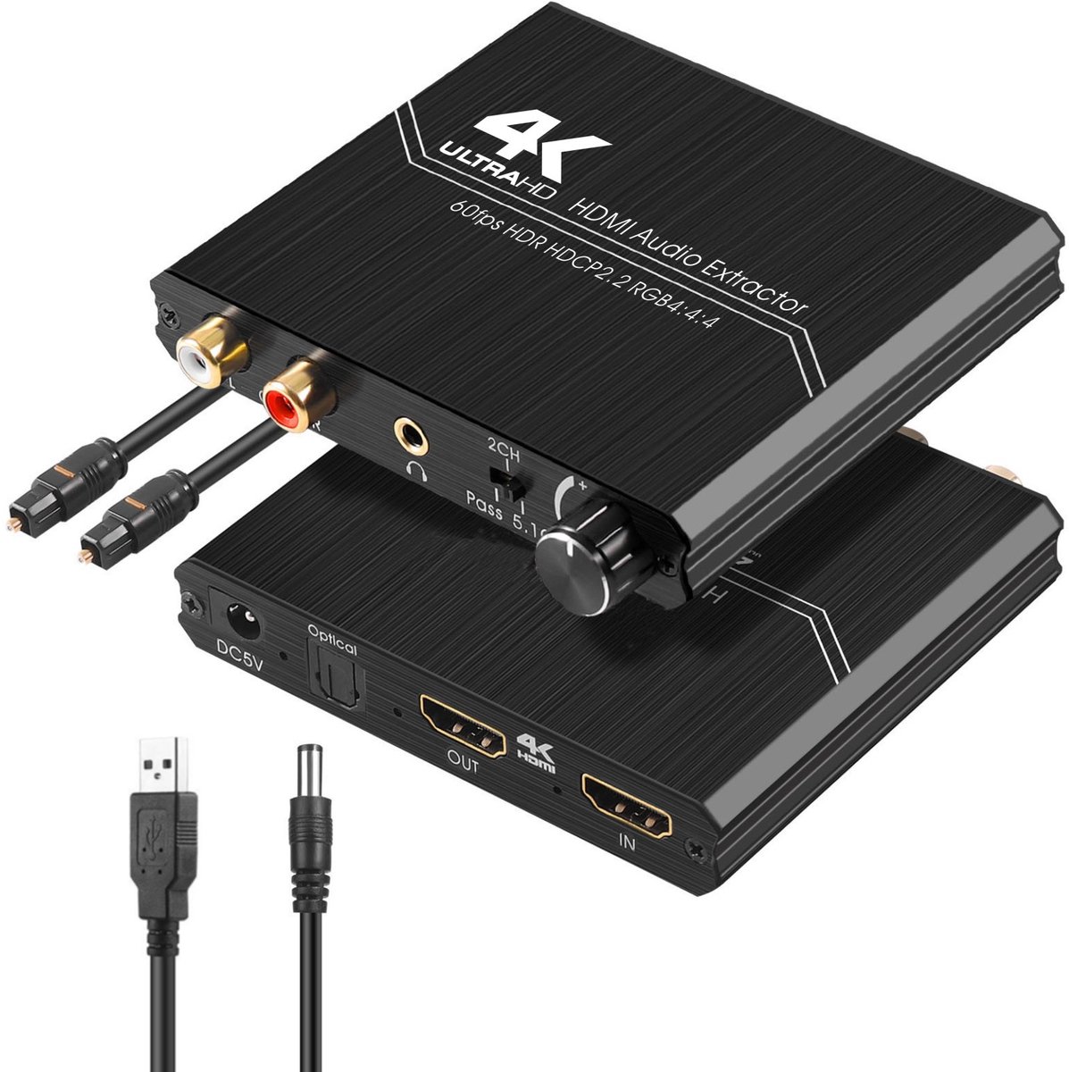 Fokelyi - Audio Converter - HDMI Audio Extractor - 4K HDMI to Optical SPDIF + 3.5mm Stereo + RCA L/R Audio Adapter Converter with Volume Control